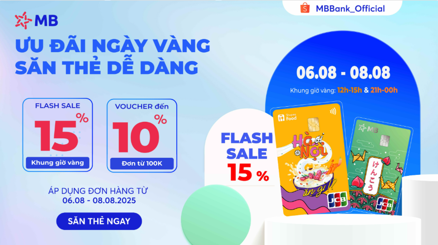 MBBANK – Flash Sale 15% – Voucher 10%, tối thiểu 100K