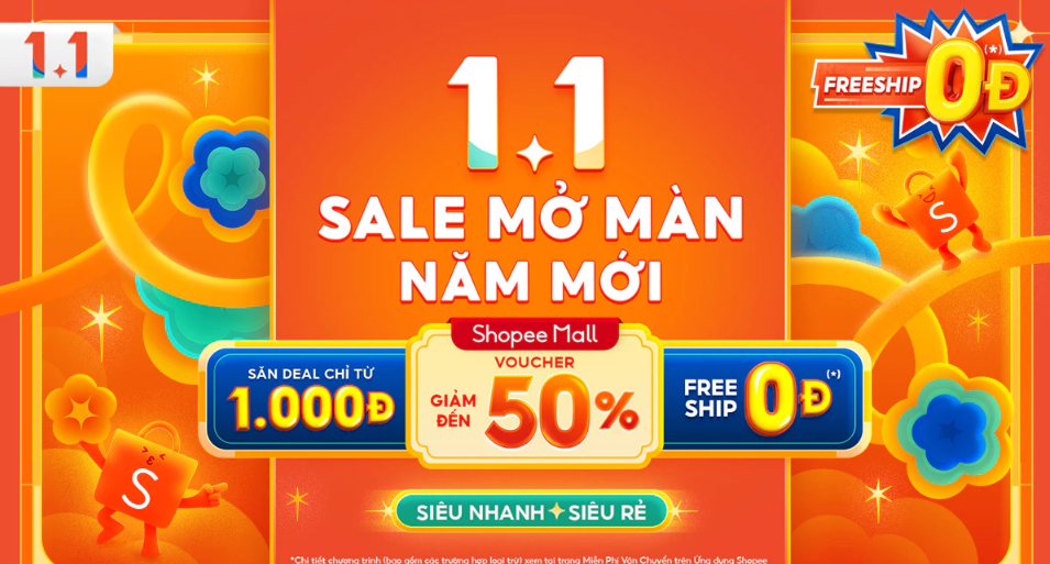 Sale Năm Mới 1.1 – Voucher 50% – Free Ship 0đ – Deal từ 1K